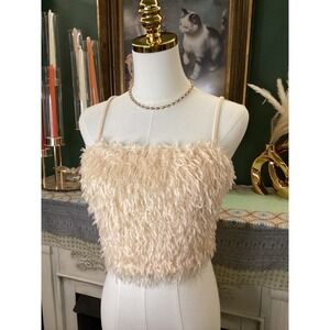 Willow + Root Cream Shaggy Faux Fur Cami Top T42774NBK Medium NEW
